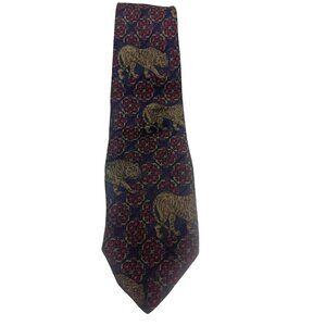 Polo Ralph Lauren Tiger Blue Bronze 100% Silk Neck Tie Men's 3.5" Safari